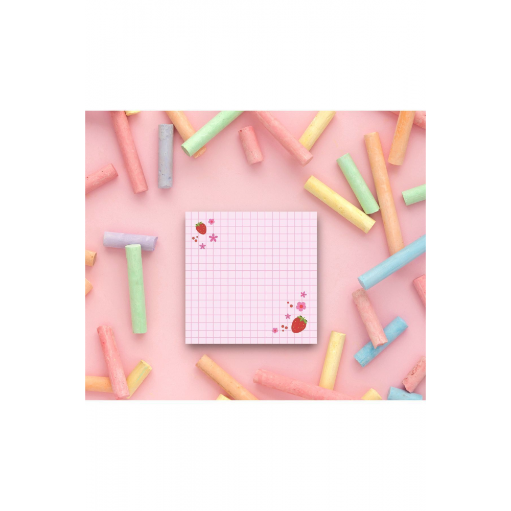 Kareli Çilek Kiraz Desenli Yeşil Memopad Bloknot Defter Notepad Planlayıcı