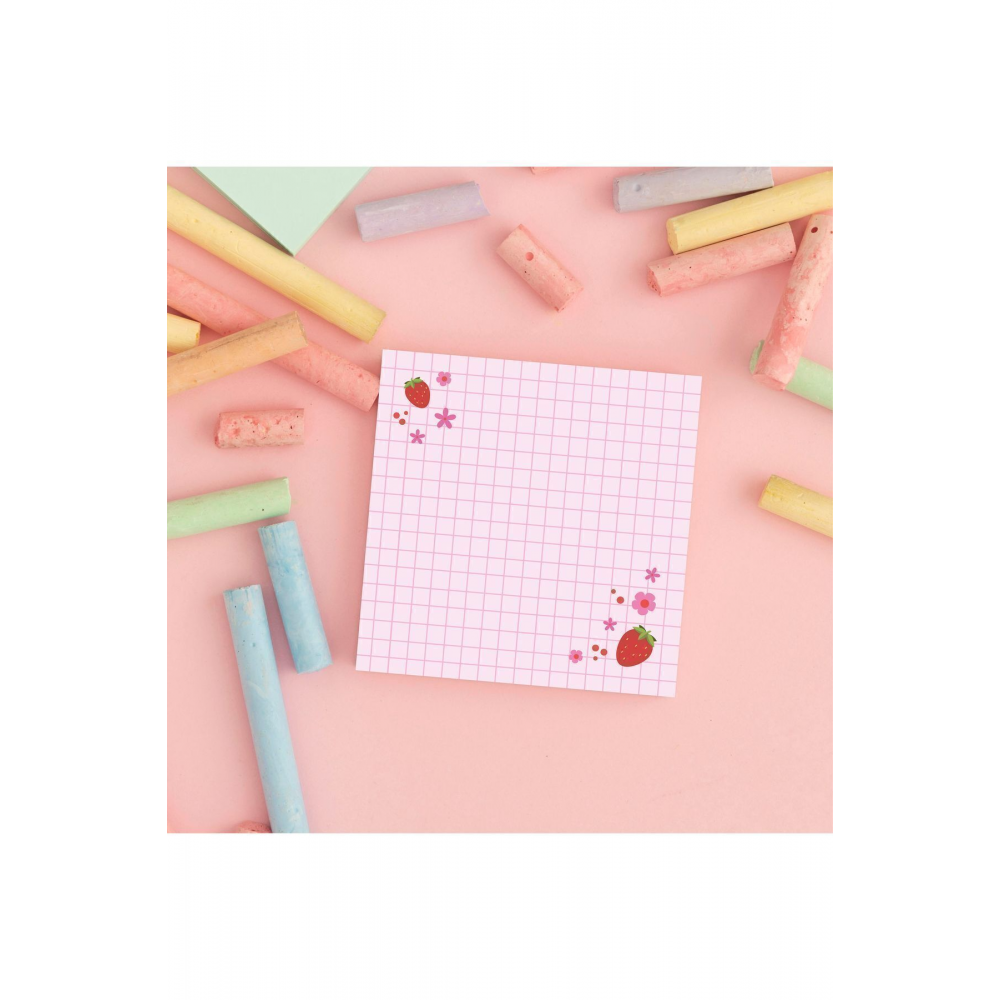 Kareli Çilek Kiraz Desenli Yeşil Memopad Bloknot Defter Notepad Planlayıcı