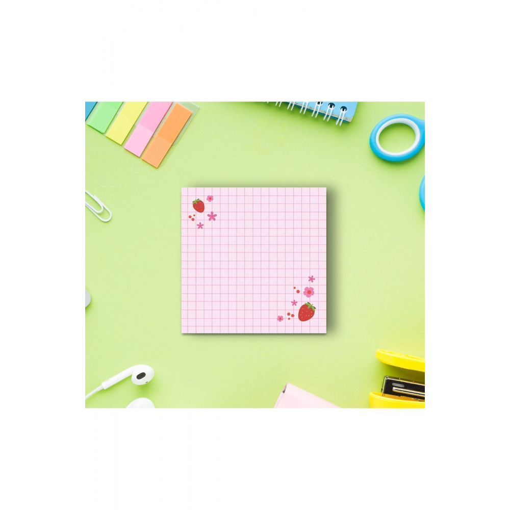 Kareli Çilek Kiraz Desenli Yeşil Memopad Bloknot Defter Notepad Planlayıcı