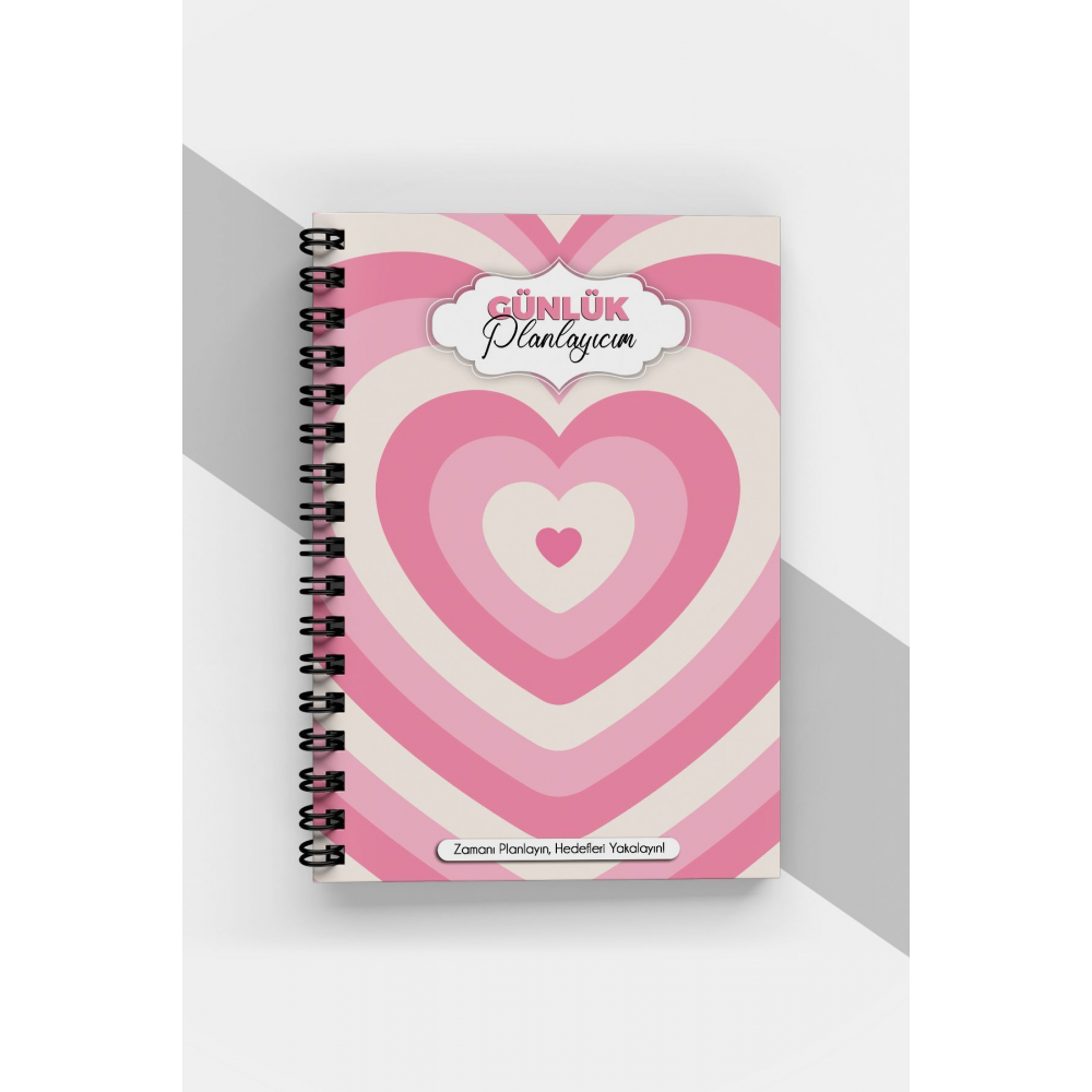 Pembe Kalp Desen Günlük Planlayıcı - 90 Sayfa - Tarihsiz Ajanda (A5) Planlama Defteri