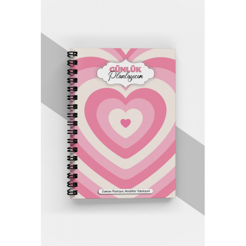 Pembe Kalp Desen Günlük Planlayıcı - 90 Sayfa - Tarihsiz Ajanda (A5) Planlama Defteri