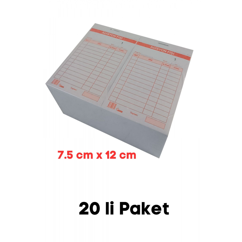 Adisyon Fişi 7,5 Cm.x12 Cm.(garson) Tek Nüsha 1.hamur 70 Gr (20 Li Paket)