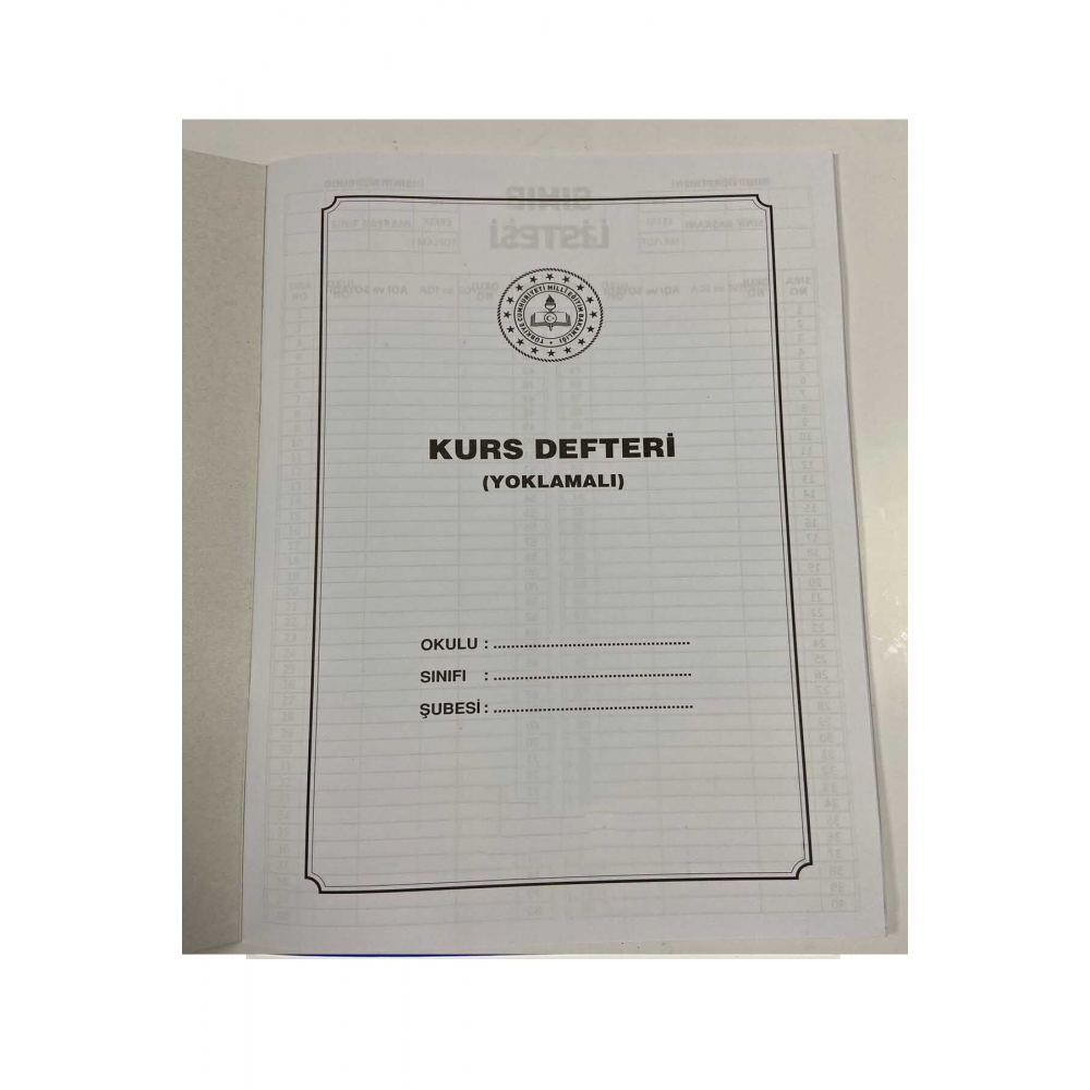 Kurs Defteri 8 Dersli Yoklama Fişli 31x22 Cm