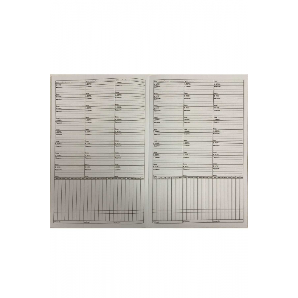 Kurs Defteri 8 Dersli Yoklama Fişli 31x22 Cm