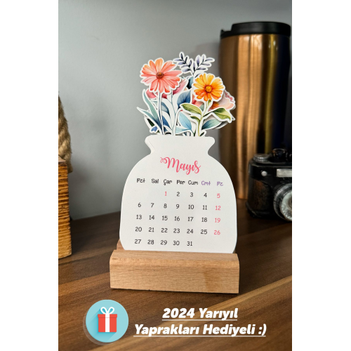 2025 Ahşap Ayaklı Çiçekli Tasarım Mini Özel Tasarım Takvim, 2025 Takvim Özel Desen Özel Kesim Hediye