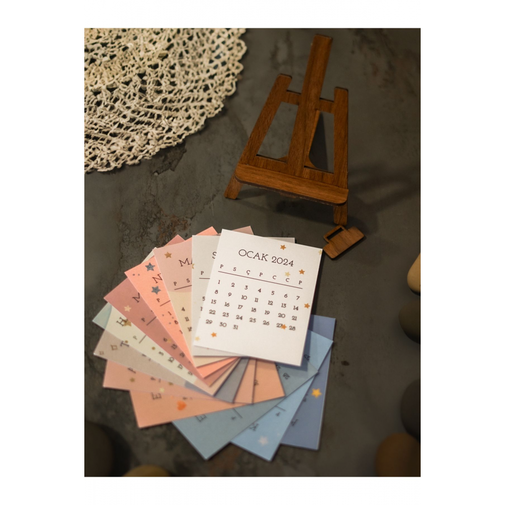 Mini Ahşap Şövale Masaüstü 2024 Güncel Takvim