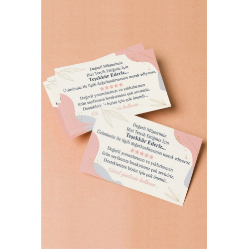 100 Adet Beş Yıldızlı Teşekkür Kartı - Hediye Kartı - Paketleme Kartı - 9x6 Cm - Çift Yön