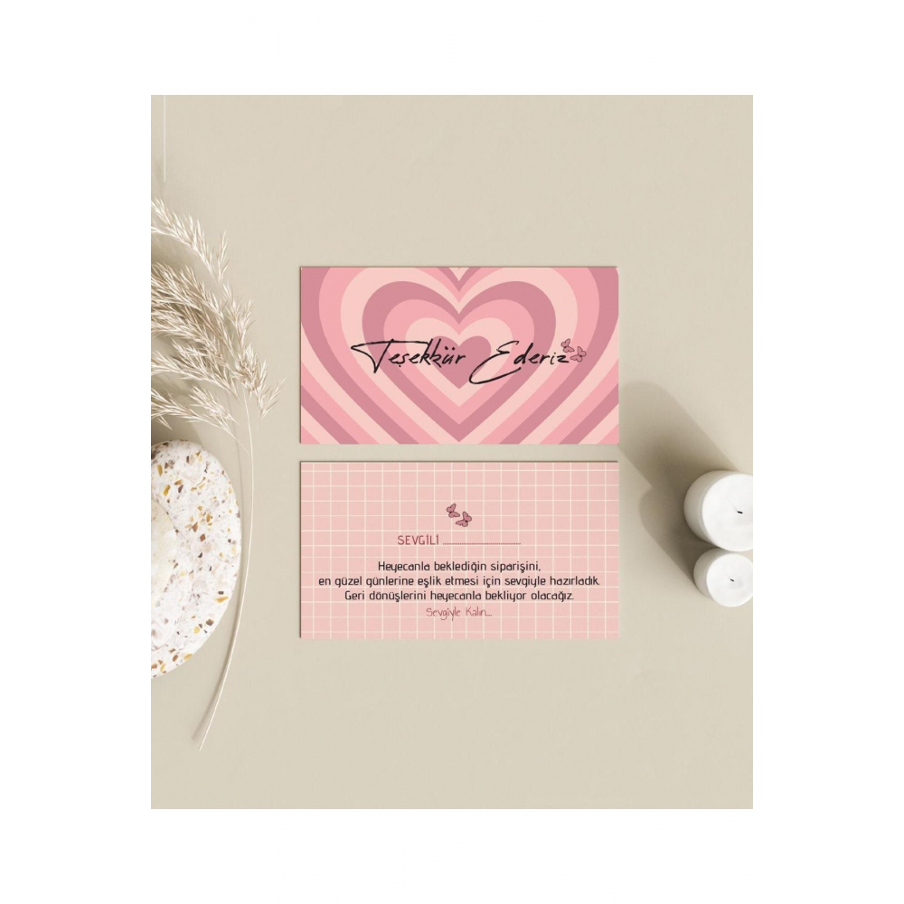 Çift Yön Teşekkür Kartı Thank You Cart Çiçek Desenli Tebrik Kartı 100 Adet (8.5 X 5.5 Cm) Pytktskk13