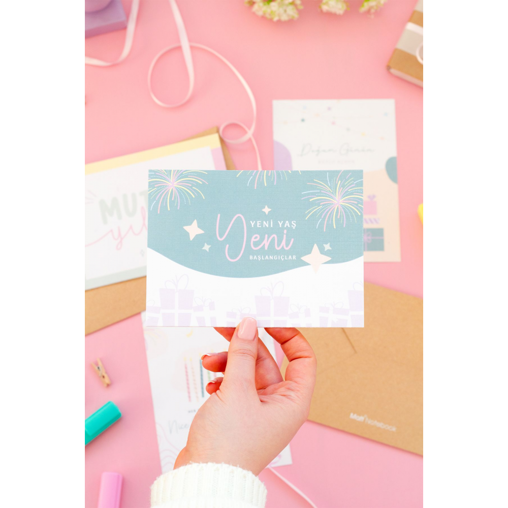 Doğum Günü Hediye Tebrik Kartı Seti - 4 Kraft Zarf + 4 Kart