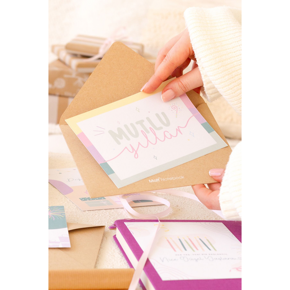 Doğum Günü Hediye Tebrik Kartı Seti - 4 Kraft Zarf + 4 Kart