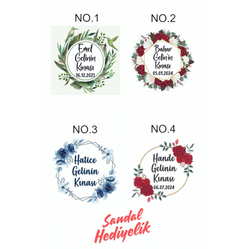 ETİKET ! Kişiye Özel Dağıtmalık Hediyelik Kına, Kına Gecesi, 6 Ay Kınası, Sticker Etiket 50 Adet