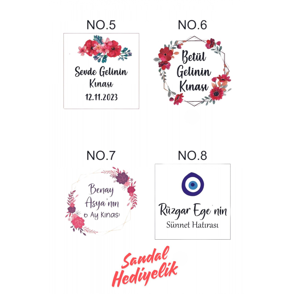 ETİKET ! Kişiye Özel Dağıtmalık Hediyelik Kına, Kına Gecesi, 6 Ay Kınası, Sticker Etiket 50 Adet