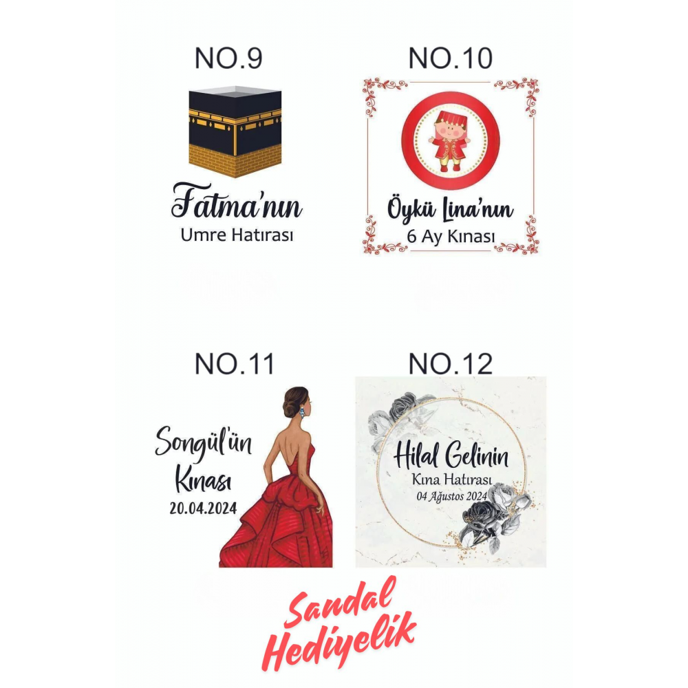 ETİKET ! Kişiye Özel Dağıtmalık Hediyelik Kına, Kına Gecesi, 6 Ay Kınası, Sticker Etiket 50 Adet