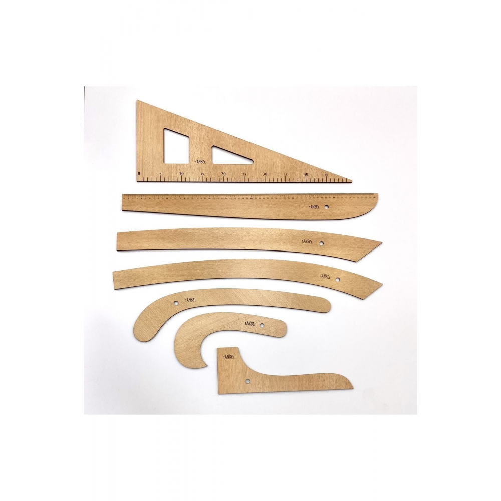 7’li Ahşap Riga Takımı 4mm Çift Taraflı - Riga Cetveli - Riga Seti