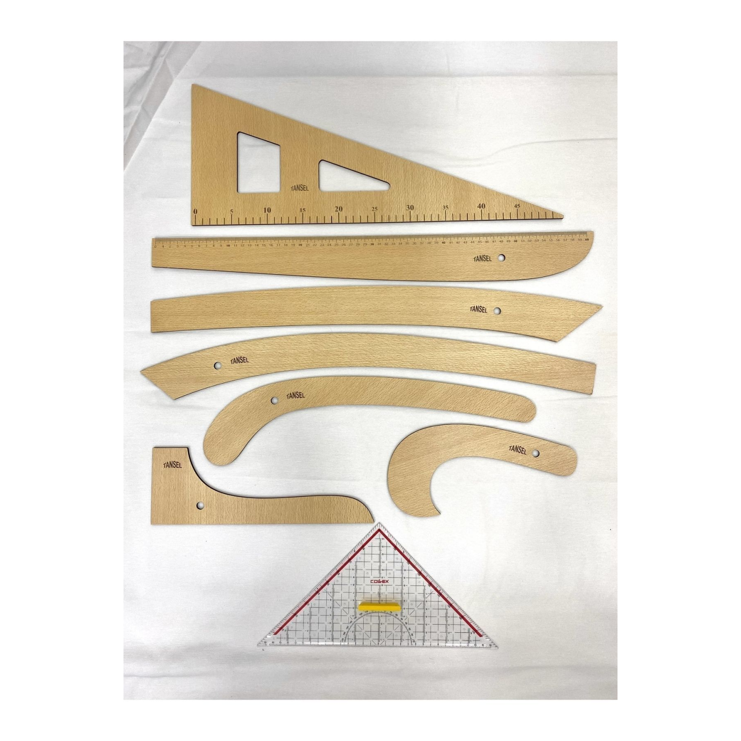 8'li Riga Cetveli Takımı Ve Geoderik Üçgen Gönye Cetvel 4mm Çift Taraflı - Riga Seti