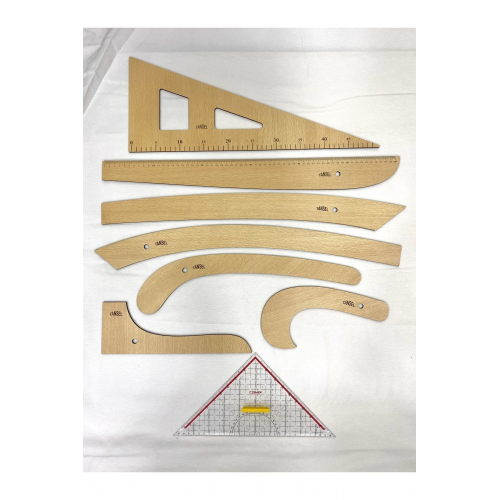 8'li Riga Cetveli Takımı Ve Geoderik Üçgen Gönye Cetvel 4mm Çift Taraflı - Riga Seti