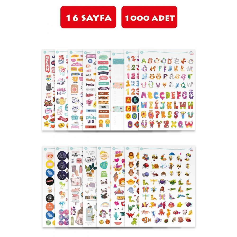 My Sticker Book , Etiket Kitabı , 1000 Adet Sticker , 16 Sayfa ( A5 Boyut)