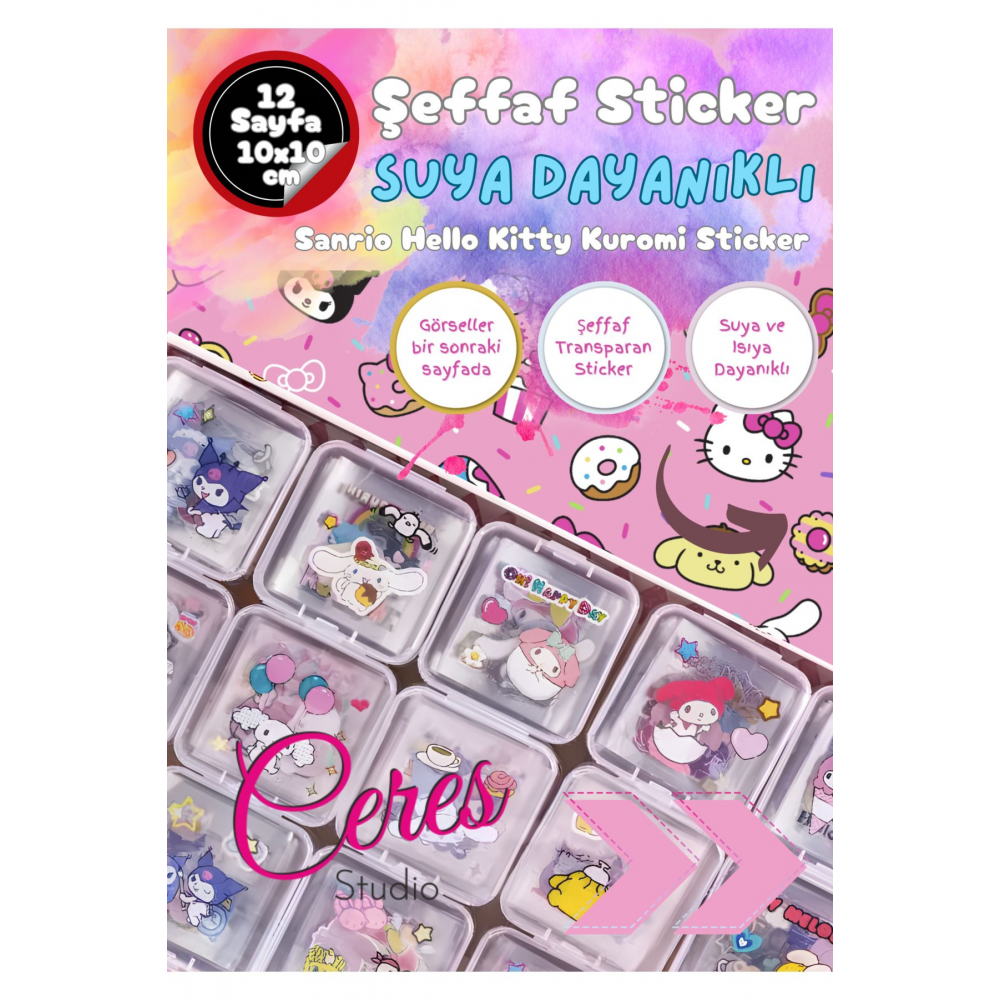 Şeffaf Kuromi Sanrio Su Geçirmez Sticker - My Melody Hello Kitty Cinnamoroll Etiket Seti