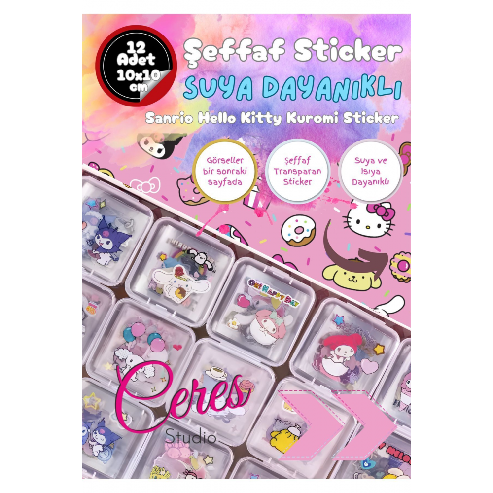 Şeffaf Kuromi Sanrio Su Geçirmez Sticker - My Melody Hello Kitty Cinnamoroll Etiket Seti