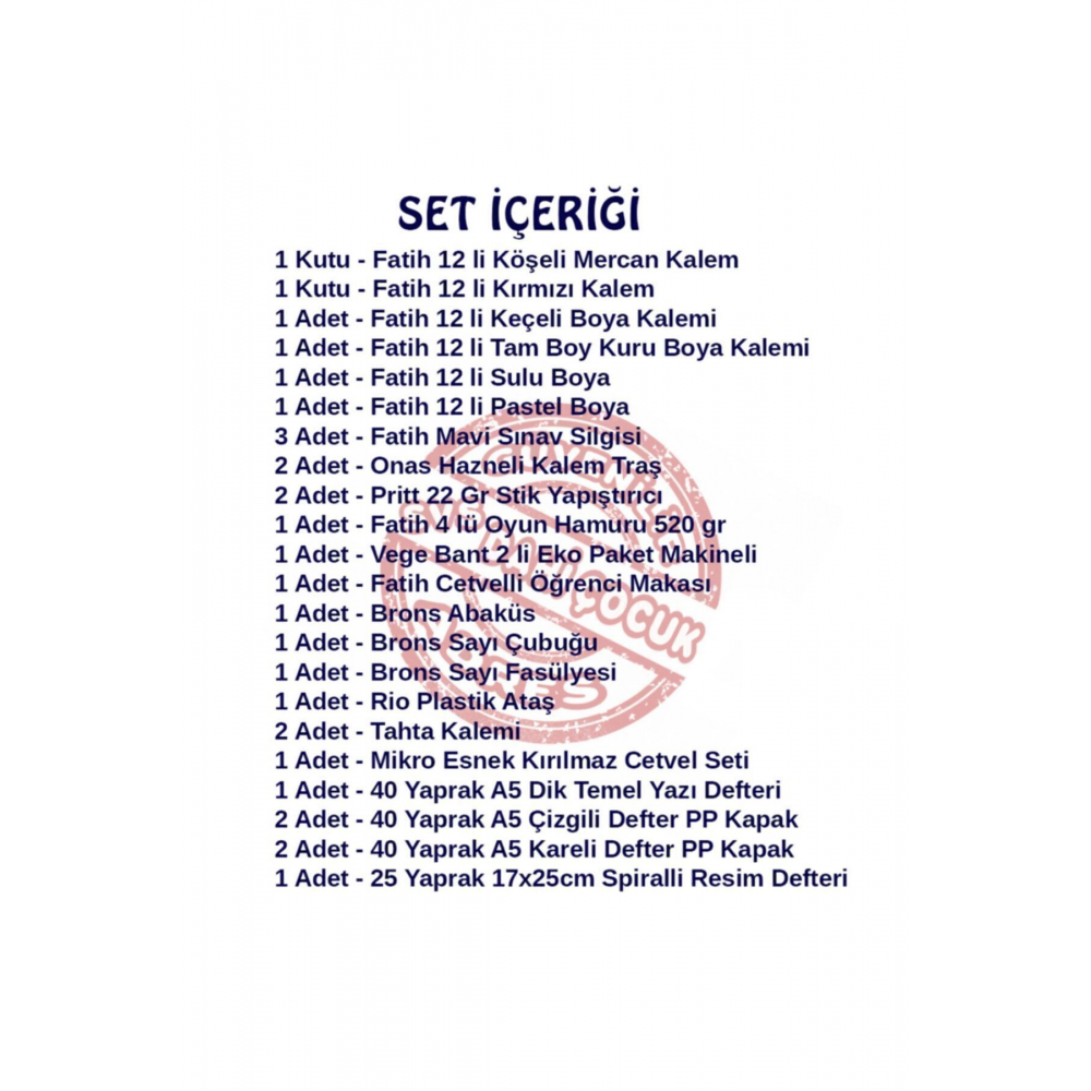 İlkokul 1. Sınıf Kırtasiye Seti 29 Parça Başlangıç Full Tam Set