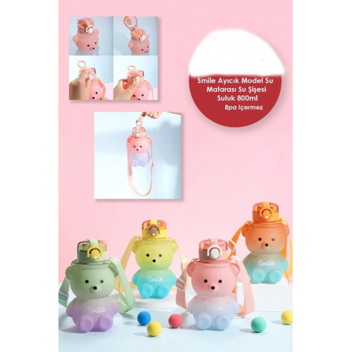 Smile Ayıcık Model Su Matarası Su Şişesi Suluk 800 ml Bpa içermez Suluk Çocuk Okul Su Şişesi
