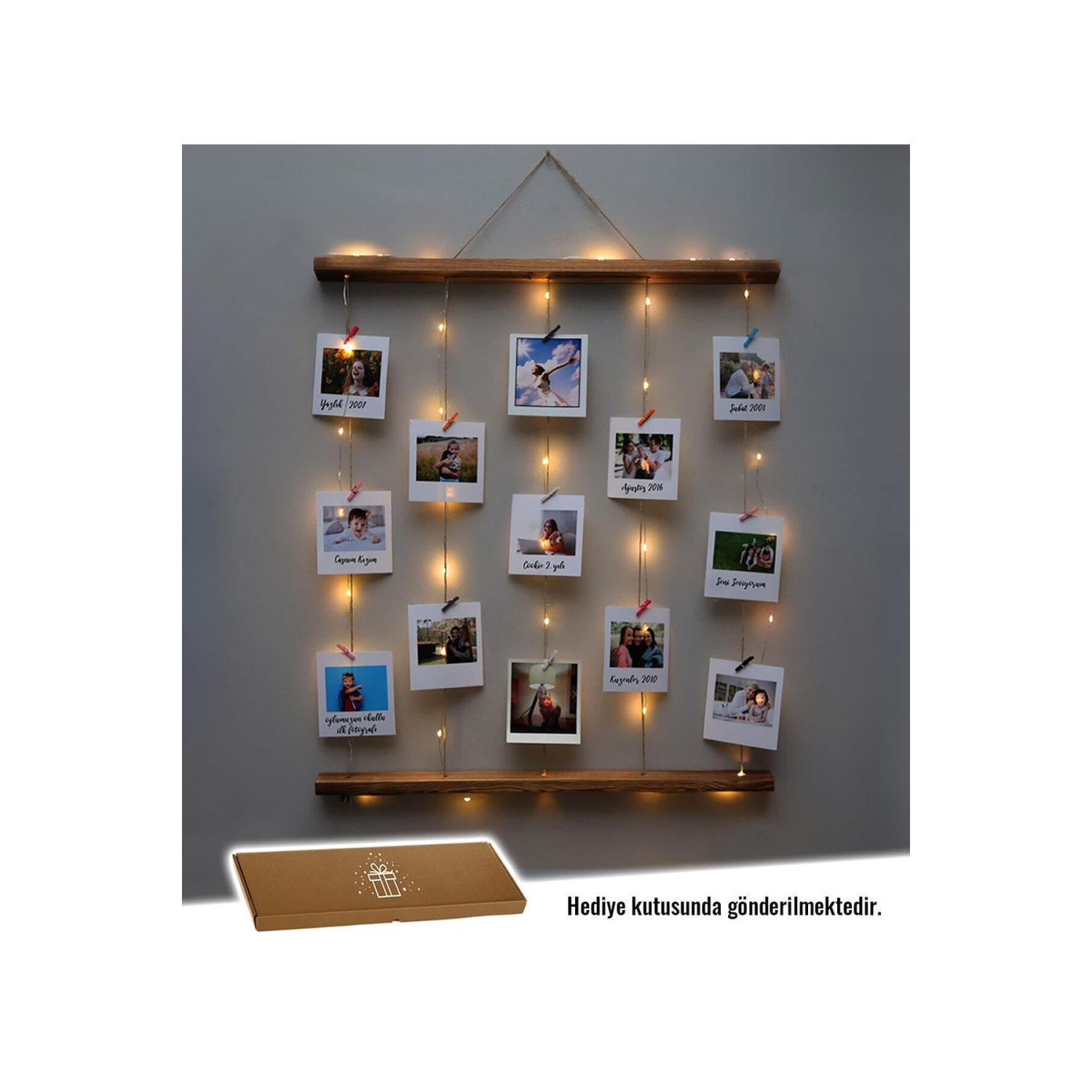 Mandallı Işıklı İpli Fotoğraf Çerçeve Askılık Notluk Anı Çerçevesi
