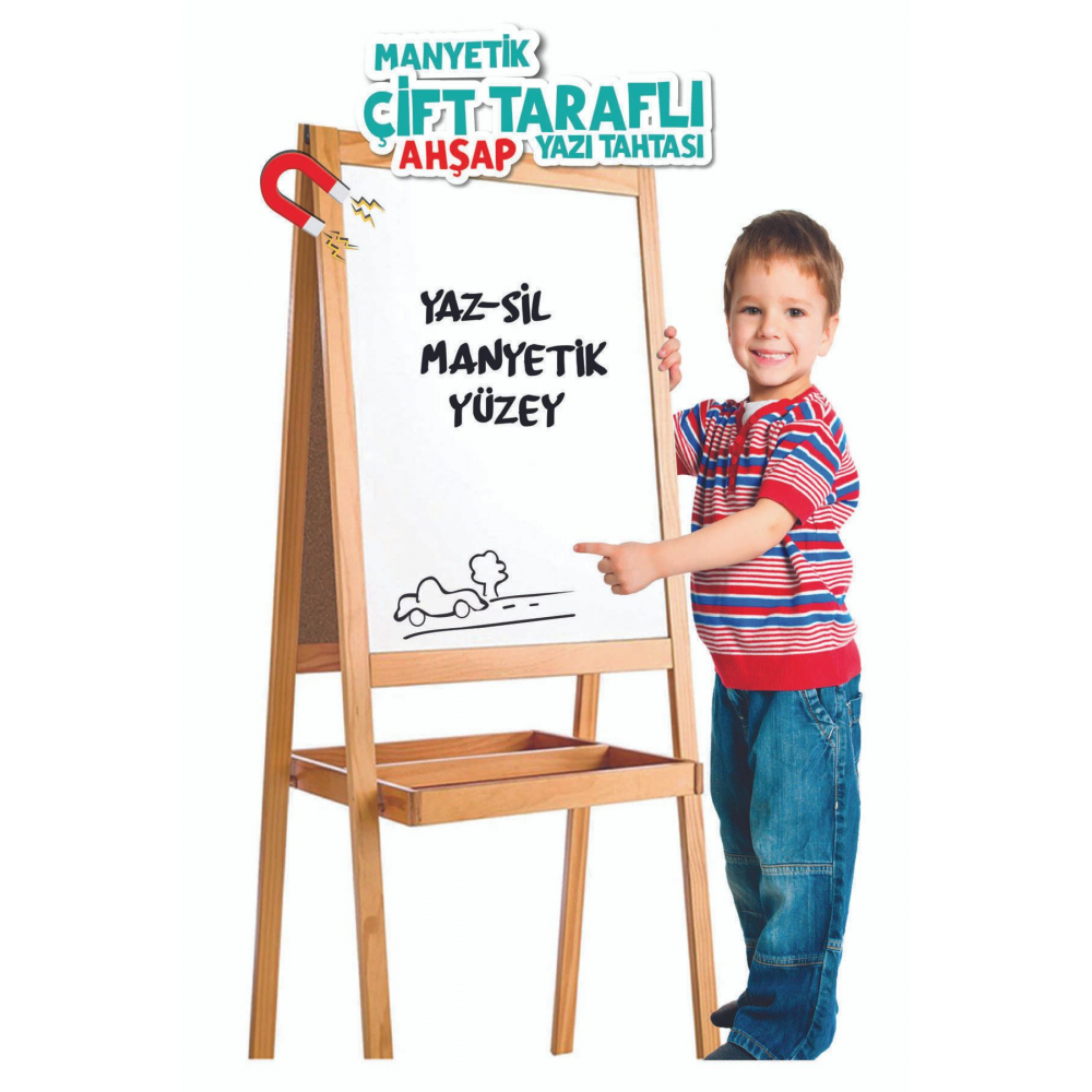 Ahşap Yazı Tahtası Çift Taraflı Manyetik Özellikli