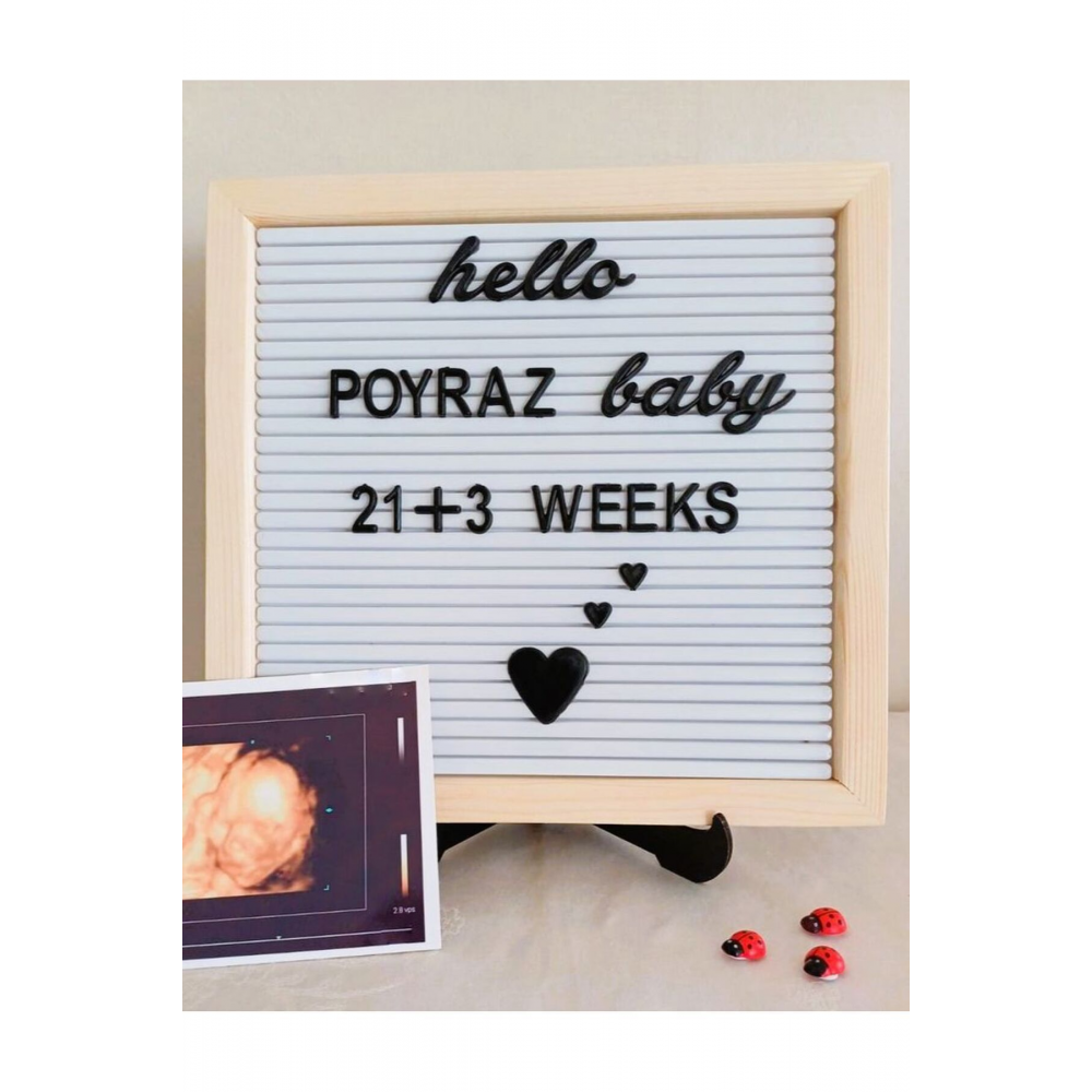 Beyaz Zemin Siyah Renk Türkçe Karakterli Harf Setli Ahşap Çerçeveli Yazı Tahtası Mesaj Panosu