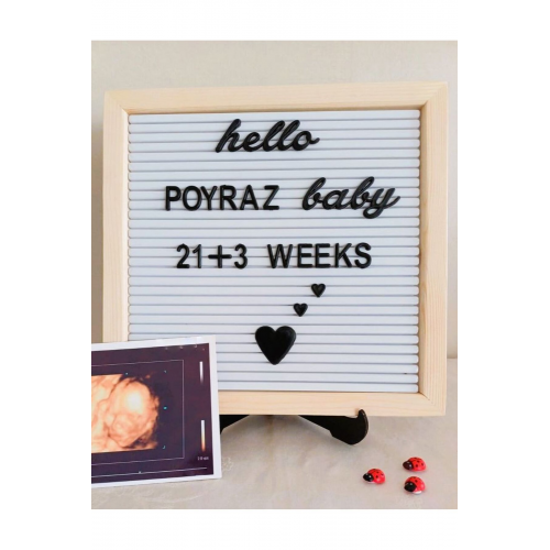 Beyaz Zemin Siyah Renk Türkçe Karakterli Harf Setli Ahşap Çerçeveli Yazı Tahtası Mesaj Panosu