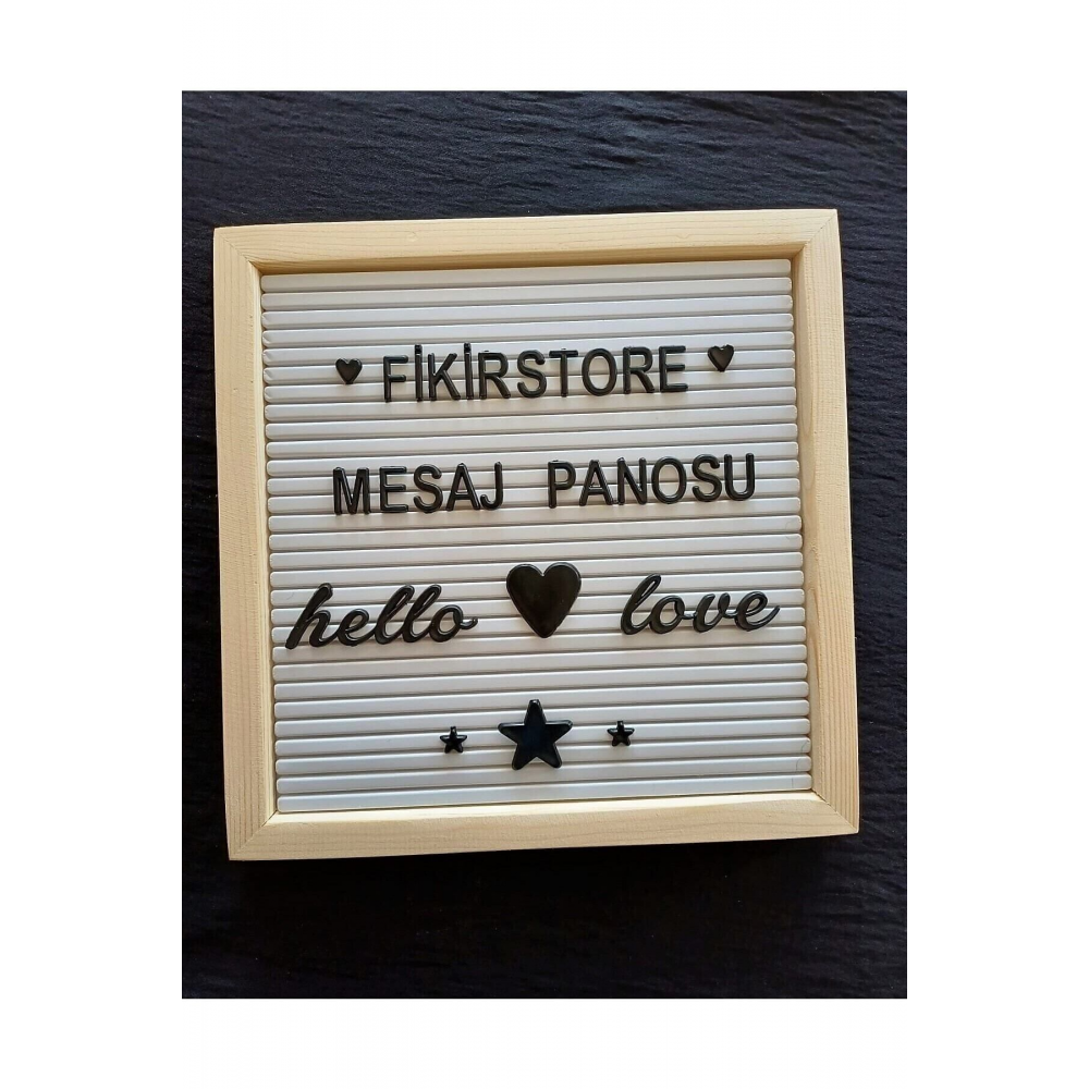Beyaz Zemin Siyah Renk Türkçe Karakterli Harf Setli Ahşap Çerçeveli Yazı Tahtası Mesaj Panosu