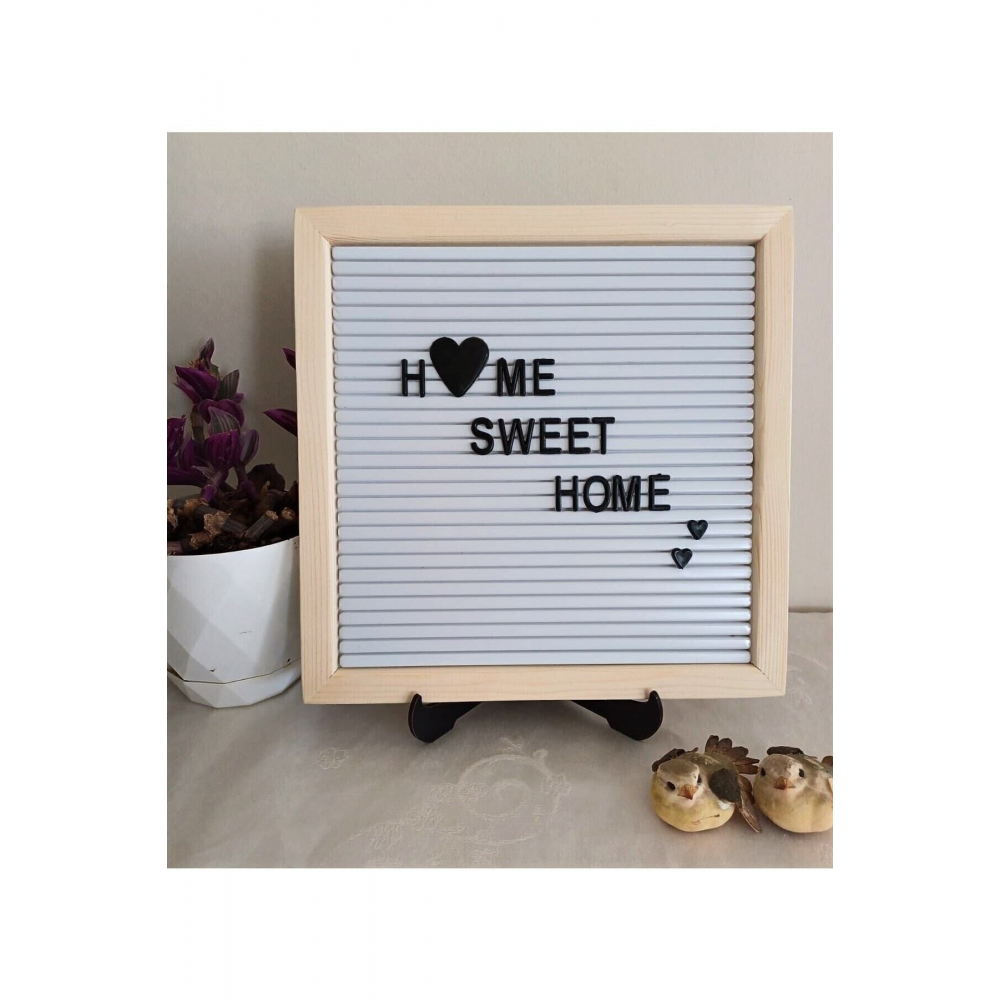 Beyaz Zemin Siyah Renk Türkçe Karakterli Harf Setli Ahşap Çerçeveli Yazı Tahtası Mesaj Panosu