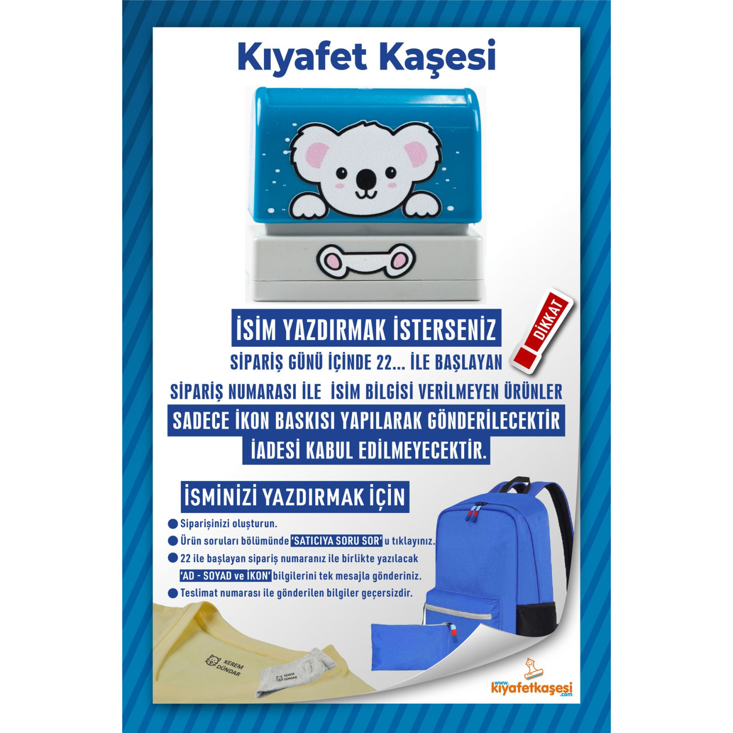 Kıyafet Kaşesi Ve Isim Kaşesi Mavi Koala