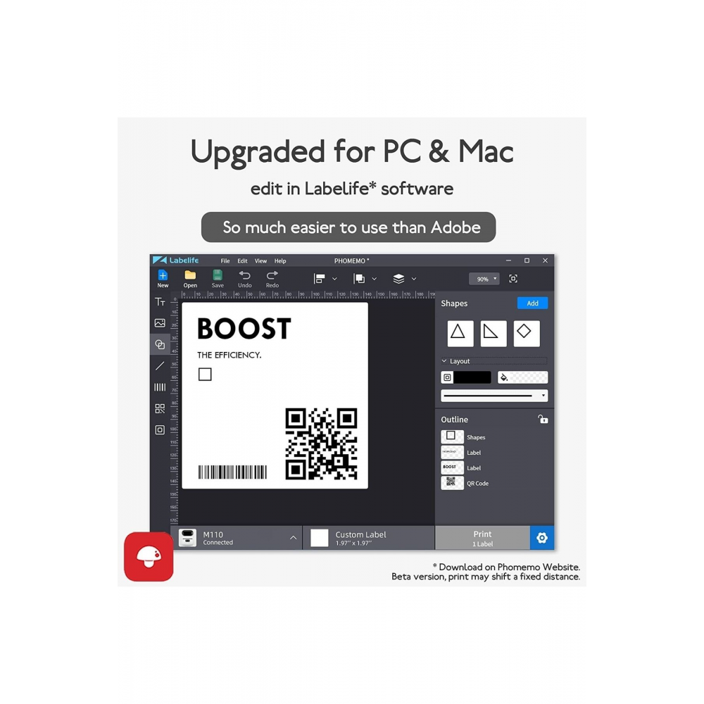 M110 Etiket Makinesi Kablosuz Taşınabilir Siyah Android/tablet pc Şarjlı Türkiye Garantili