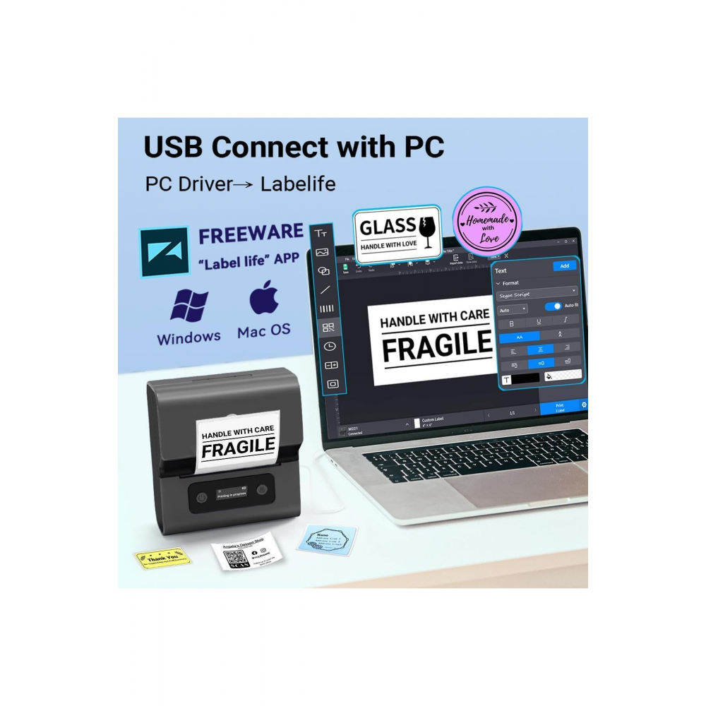 M221 Etiket Makinesi 75mm Kablosuz Taşınabilir Gri, Android, IOS ve PC, (20-75mm Baskı Genişliği)