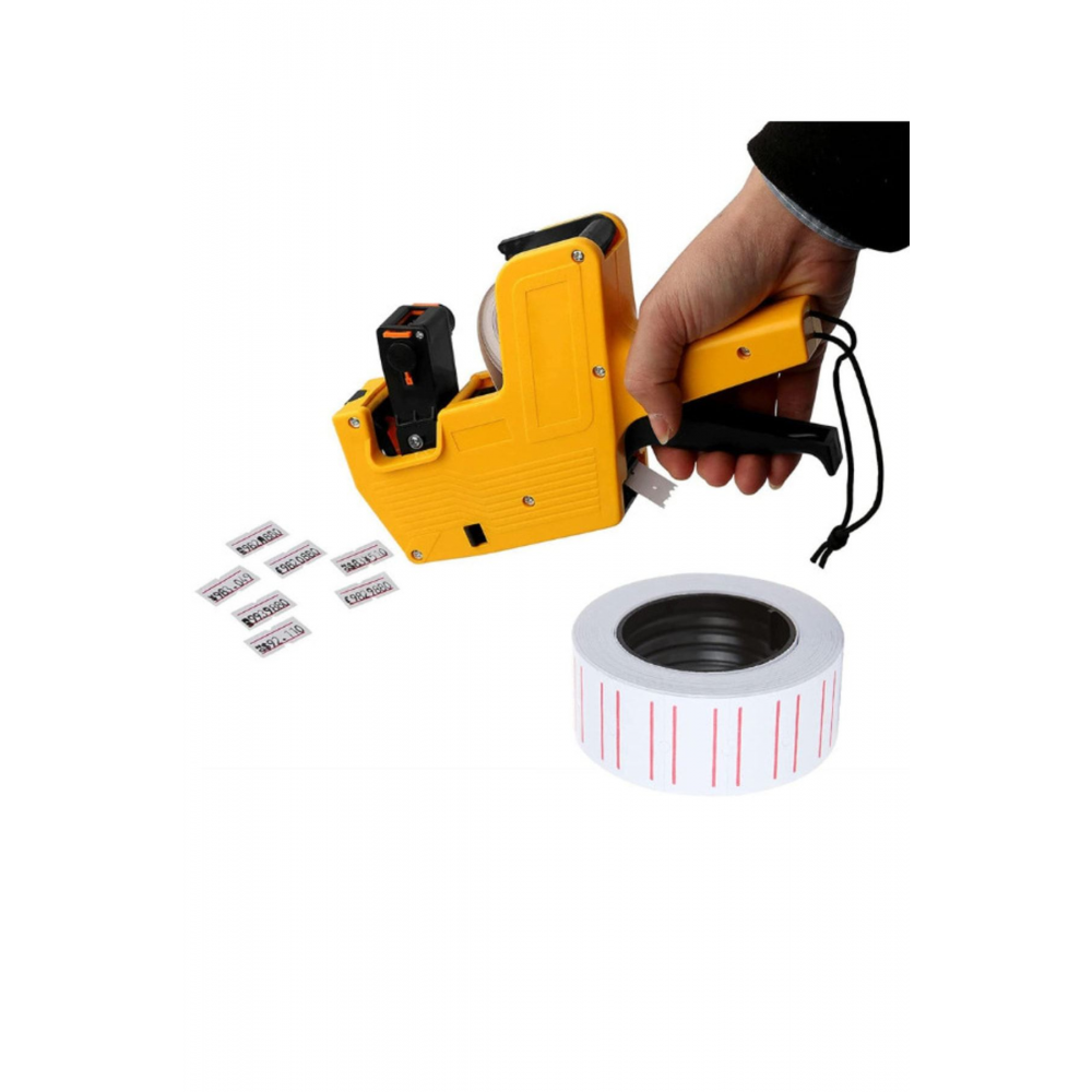 Sekiz Haneli Fiyat Etiket Makinesi, 5000 Adet Beyaz Fiyat Etiketi Ve 1 Adet Yedek Kartuş.