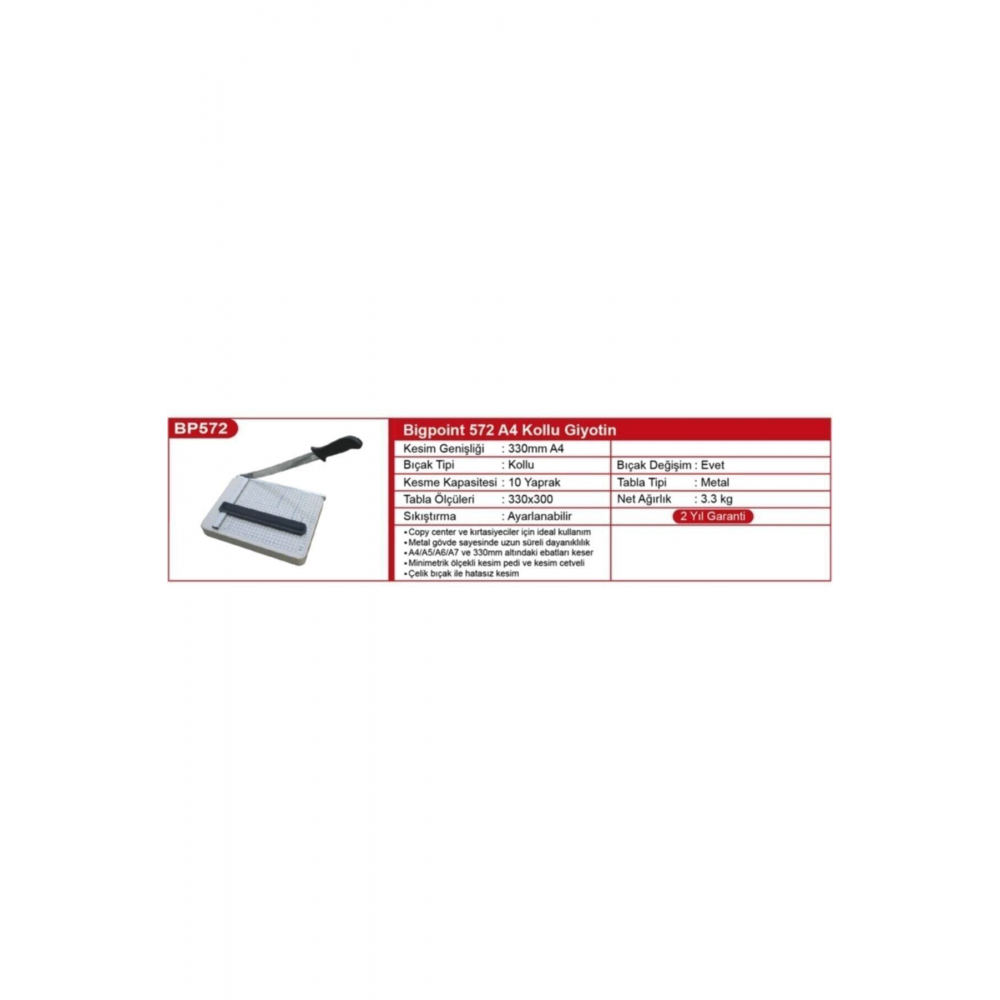 A4 Kağıt Kesme Makinesi (KOLLU GİYOTİN)