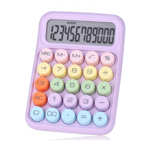 Renkli Çok Şirin 12 Hane Mekanik Hesap Makinası Büyük Ekranlı 4 Fonksiyonlu Ev Ofis Okul Mo