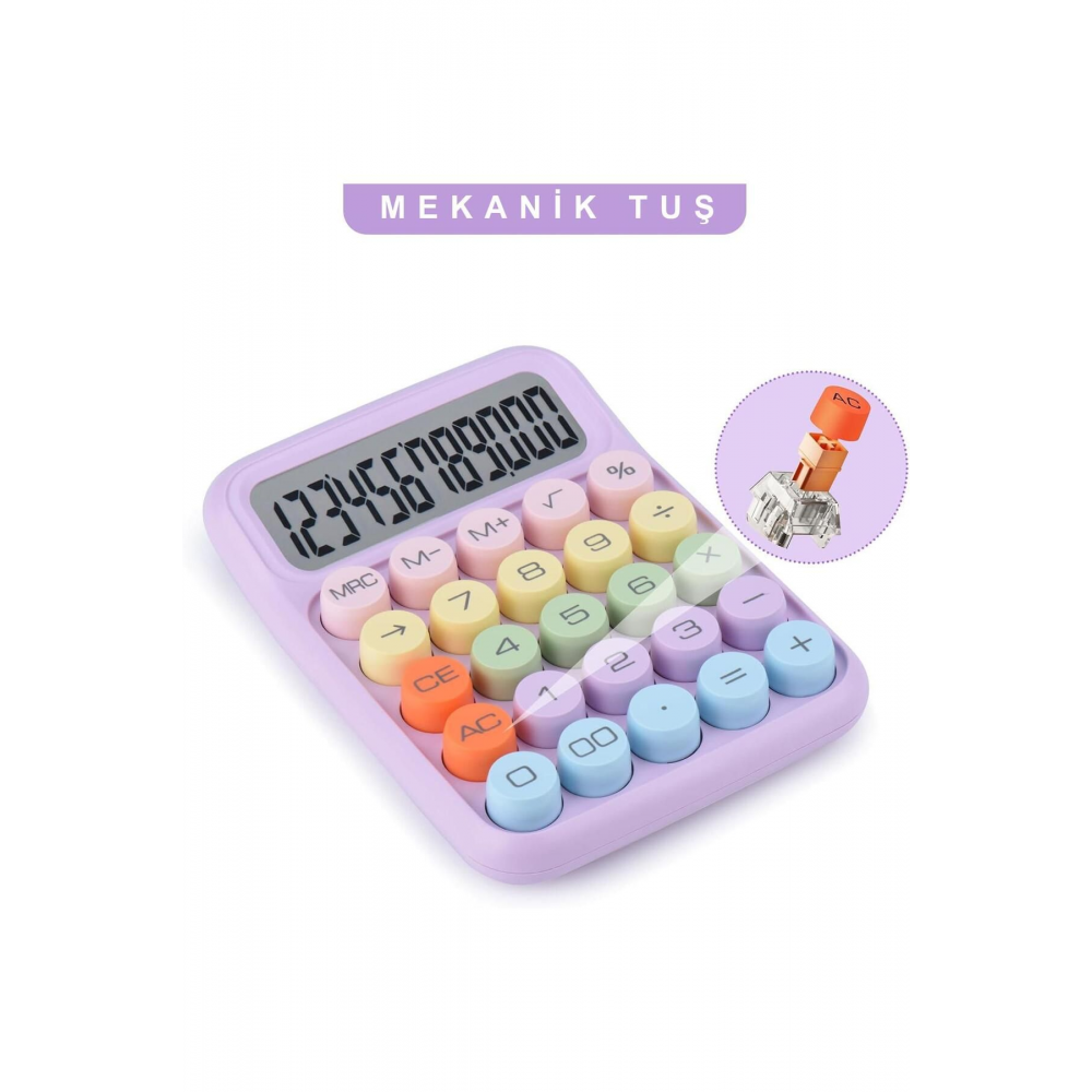 Renkli Çok Şirin 12 Hane Mekanik Hesap Makinası Büyük Ekranlı 4 Fonksiyonlu Ev Ofis Okul Mo