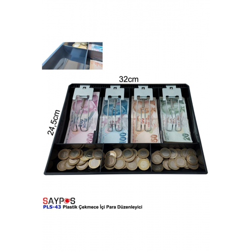 Rampalı Plastik Çekmece Içi Para Düzenleyici 4 Banknot 3 Bozuk Para Gözlü 32 X 24,5 X 3,5cm