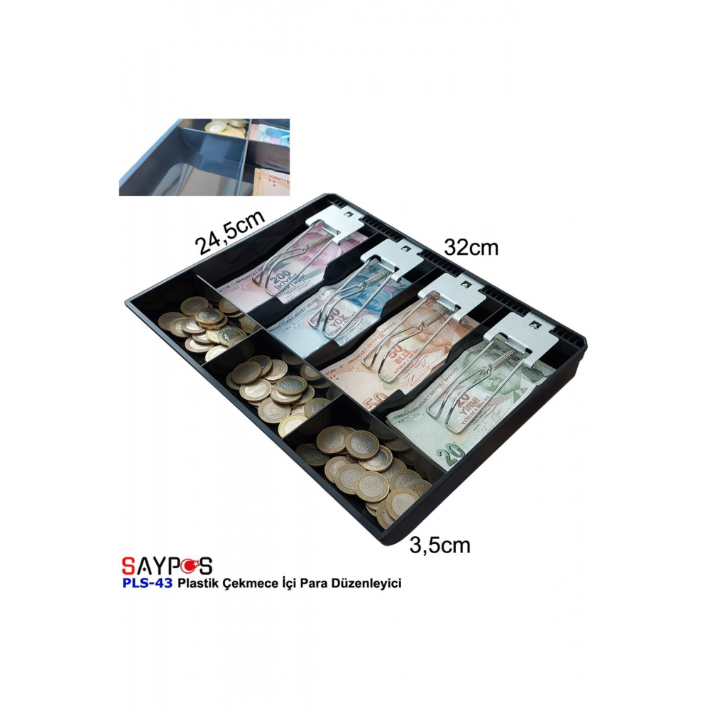 Rampalı Plastik Çekmece Içi Para Düzenleyici 4 Banknot 3 Bozuk Para Gözlü 32 X 24,5 X 3,5cm