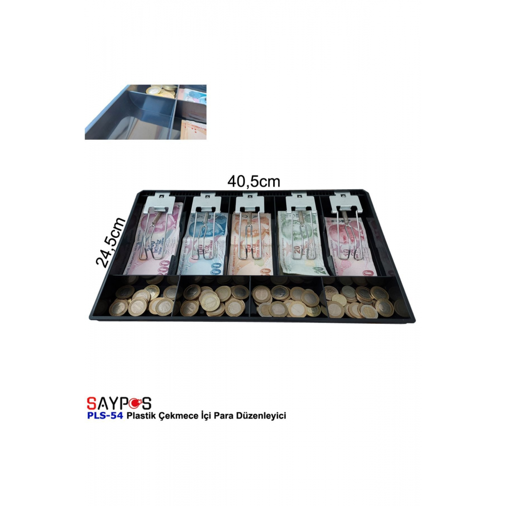 Rampalı Plastik Çekmece Içi Para Düzenleyici 5 Banknot 4 Bozuk Para Gözlü 40,5 X 24,5 X 3,5cm