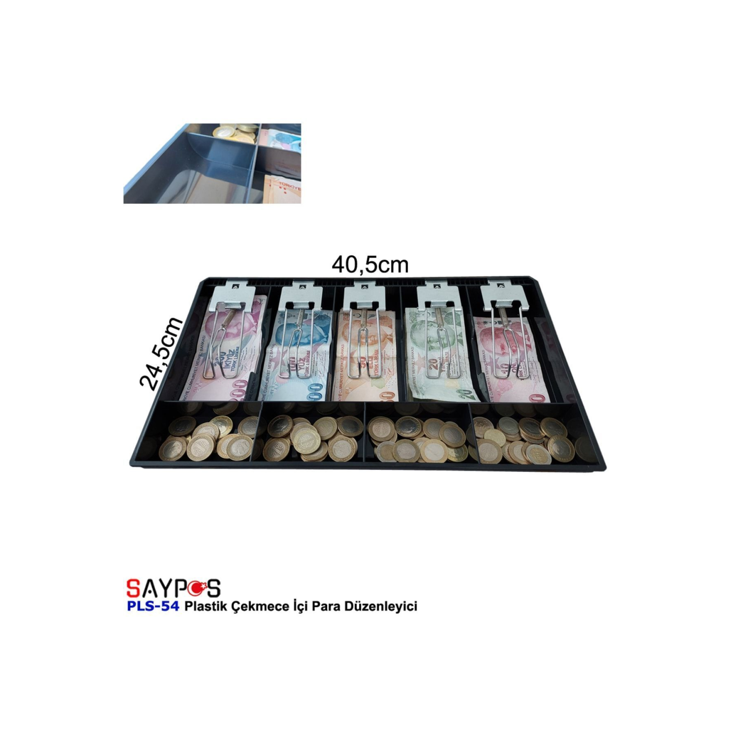 Rampalı Plastik Çekmece Içi Para Düzenleyici 5 Banknot 4 Bozuk Para Gözlü 40,5 X 24,5 X 3,5cm
