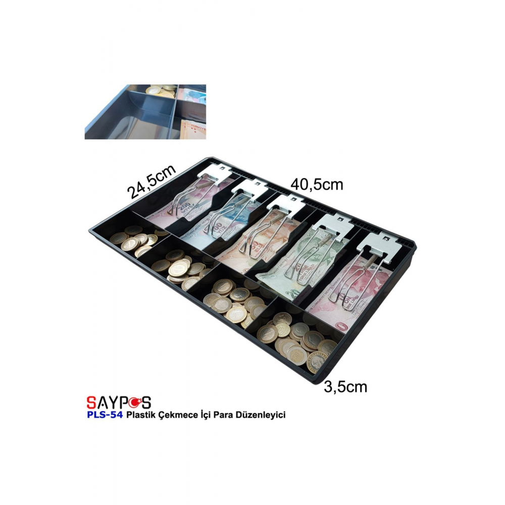 Rampalı Plastik Çekmece Içi Para Düzenleyici 5 Banknot 4 Bozuk Para Gözlü 40,5 X 24,5 X 3,5cm