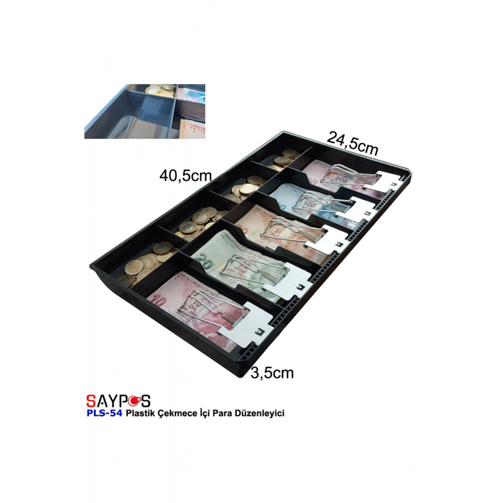 Rampalı Plastik Çekmece Içi Para Düzenleyici 5 Banknot 4 Bozuk Para Gözlü 40,5 X 24,5 X 3,5cm