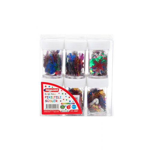 Elişi Pulu Pırıltılı Süsler (12 Lİ TÜP)