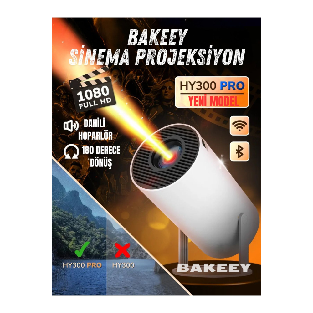 700 Lümen 2K Led Taşınabilir Mini Projeksiyon Projektör Cihazı Ev Sineması Bluetooth Projektör