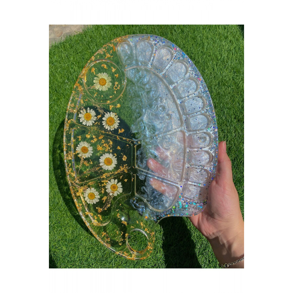 Gerçek Kurutulmuş Papatyadan Özel Tasarım Boya Paleti / Resim Paleti, Hediyelik