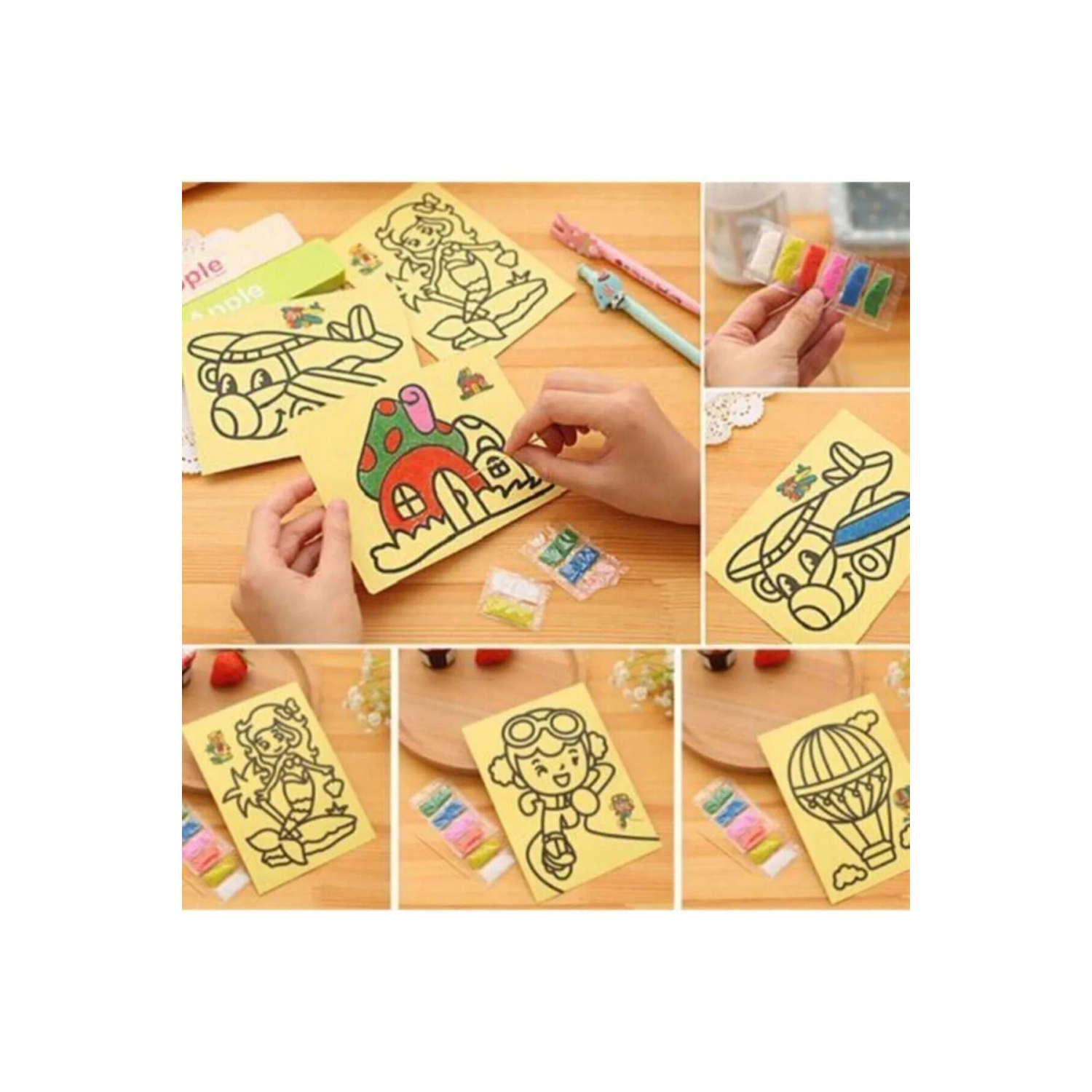 A4 Boyutunda 10 Adet Kum Boyama Seti, Büyük Boy Kum Boyama Seti