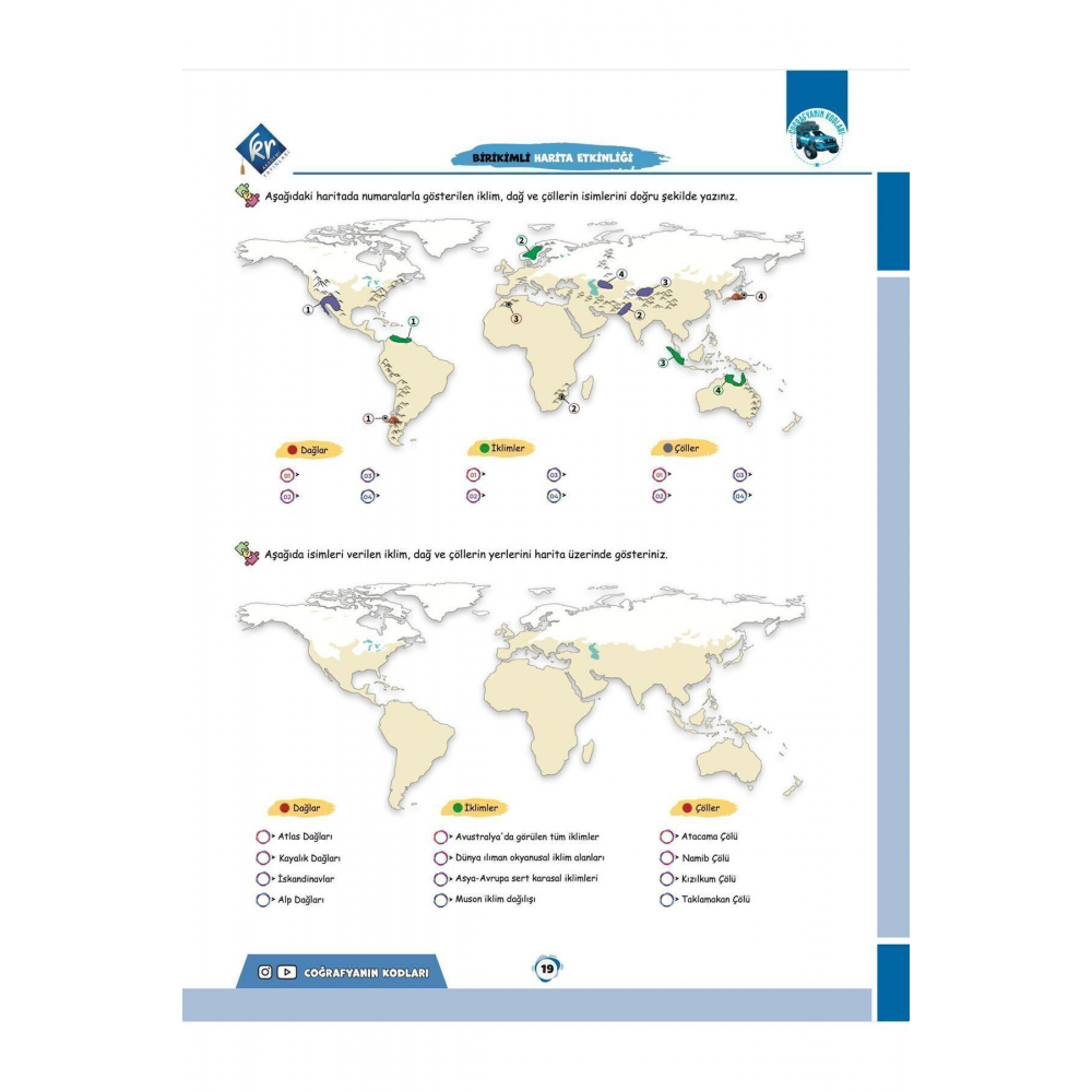 Coğrafyanın Kodları Dünya Haritaları Çalışma Defteri ve Soru Bankası