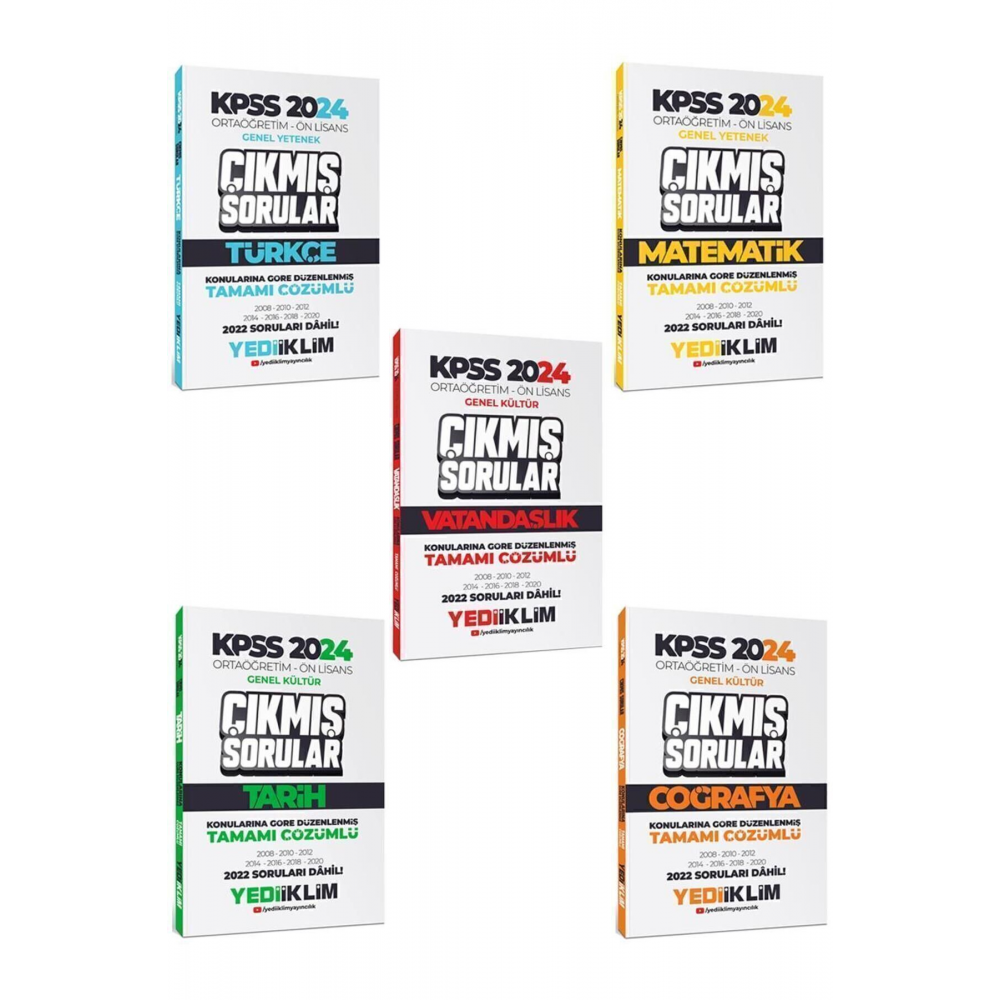 Yediiklim KPSS 2024 Ortaöğretim Ön Lisans Konularına Göre Düzenlenmiş Tamamı Çözümlü Çıkmış Sorular
